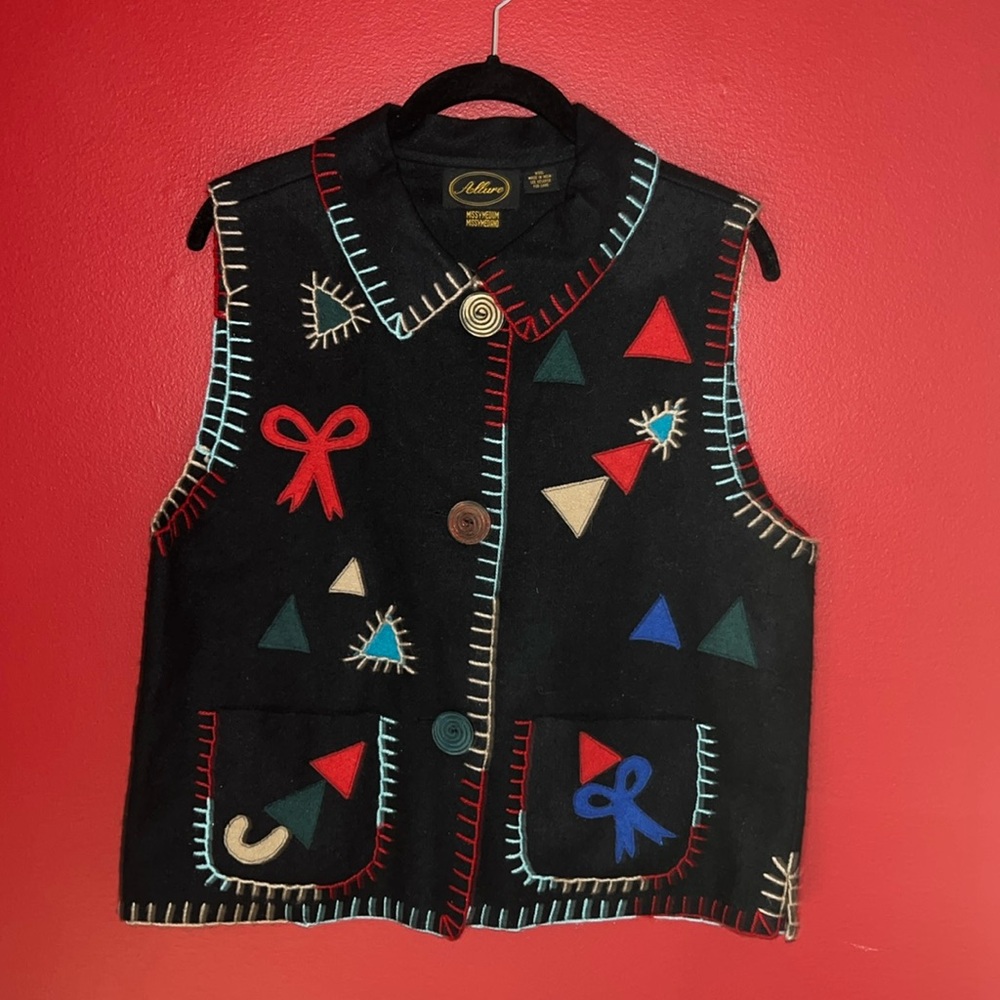 Adorable Wool Appliqué Christmas Vest by Allure